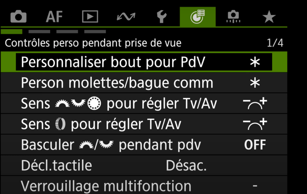 Menus du Canon R5 Mark II pour personnaliser un bouton