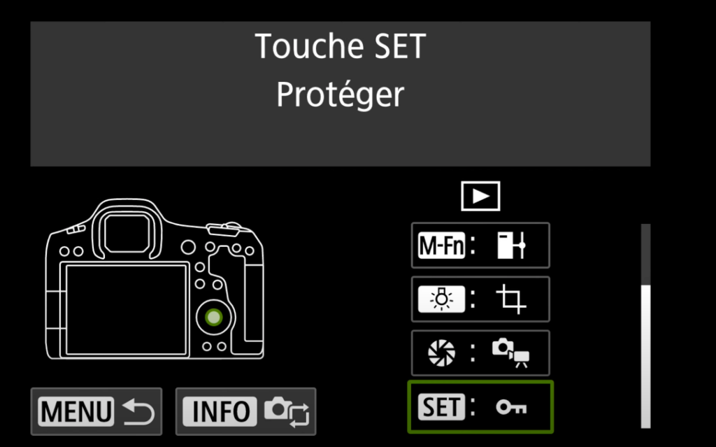 Configuration de l'option "protéger" sur le Canon R5 Mark II