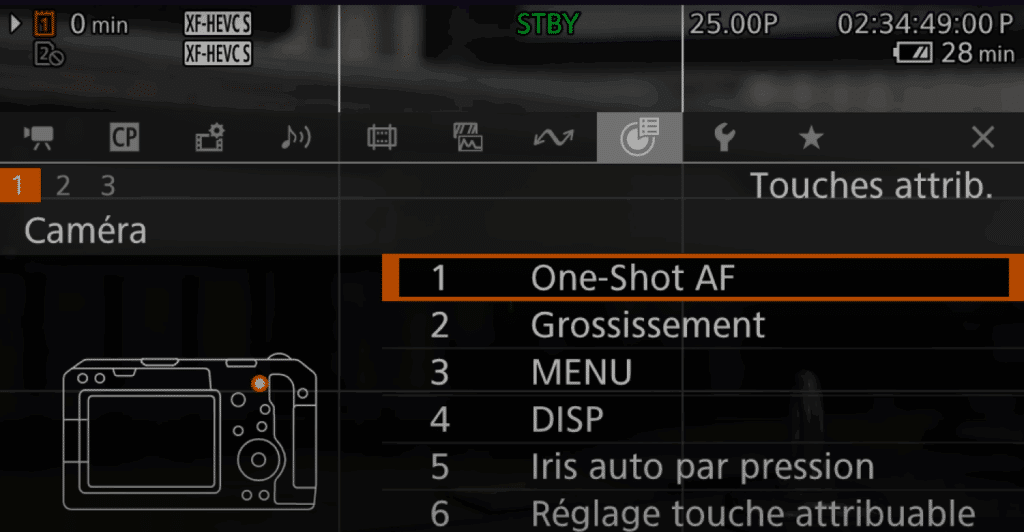 Interface du menu vidéo du Canon C50